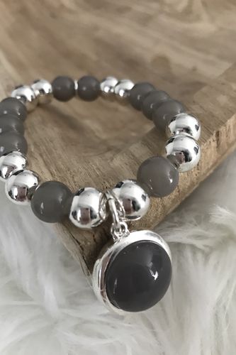 silber/ graues Armband mit dunkelgrauem Stein
